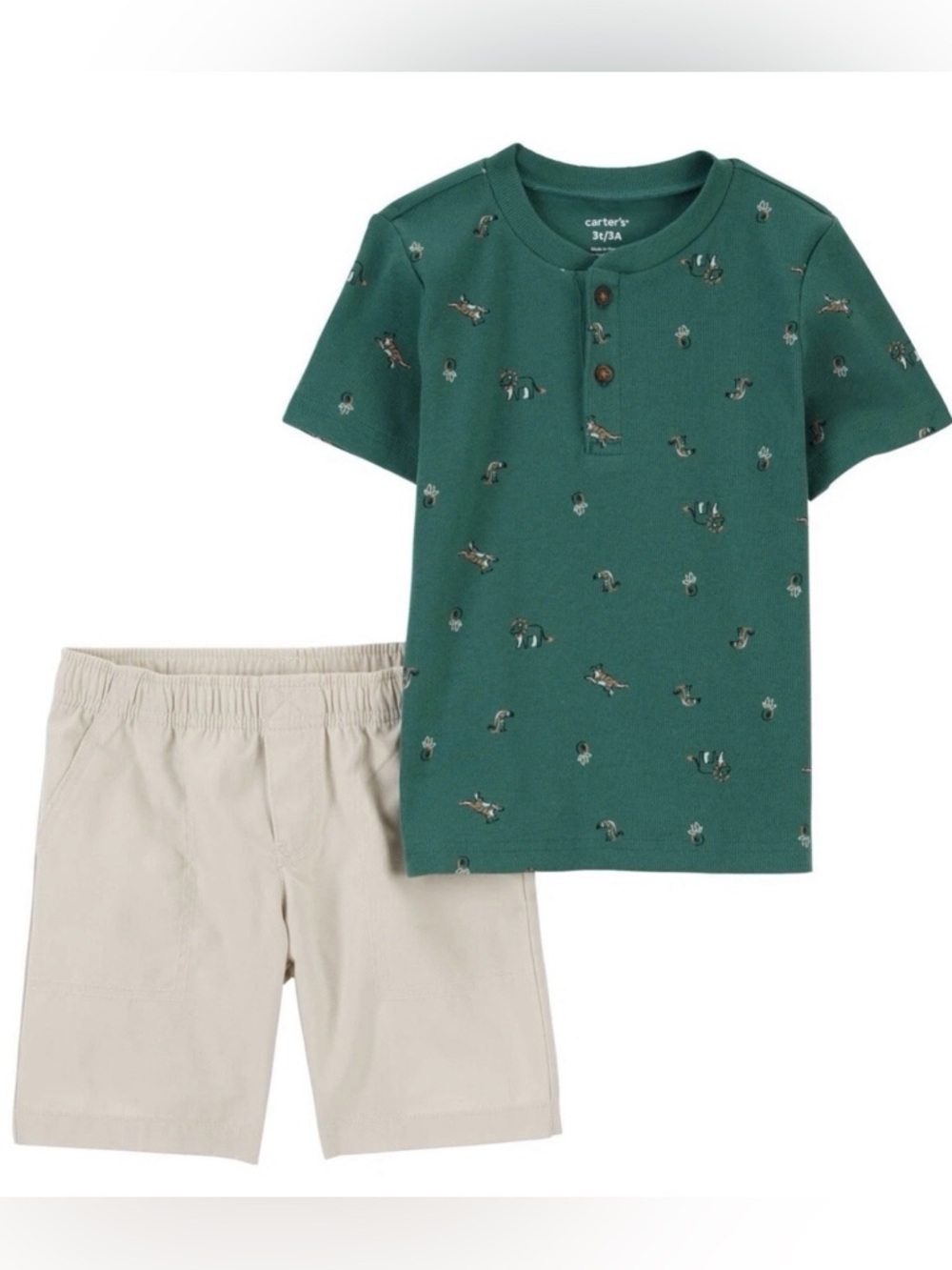 Carter's Boys 2-Piece Shirt And short Set size 4T NWT green & khaki